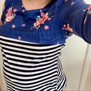 Nursing top long sleeve stripe floral